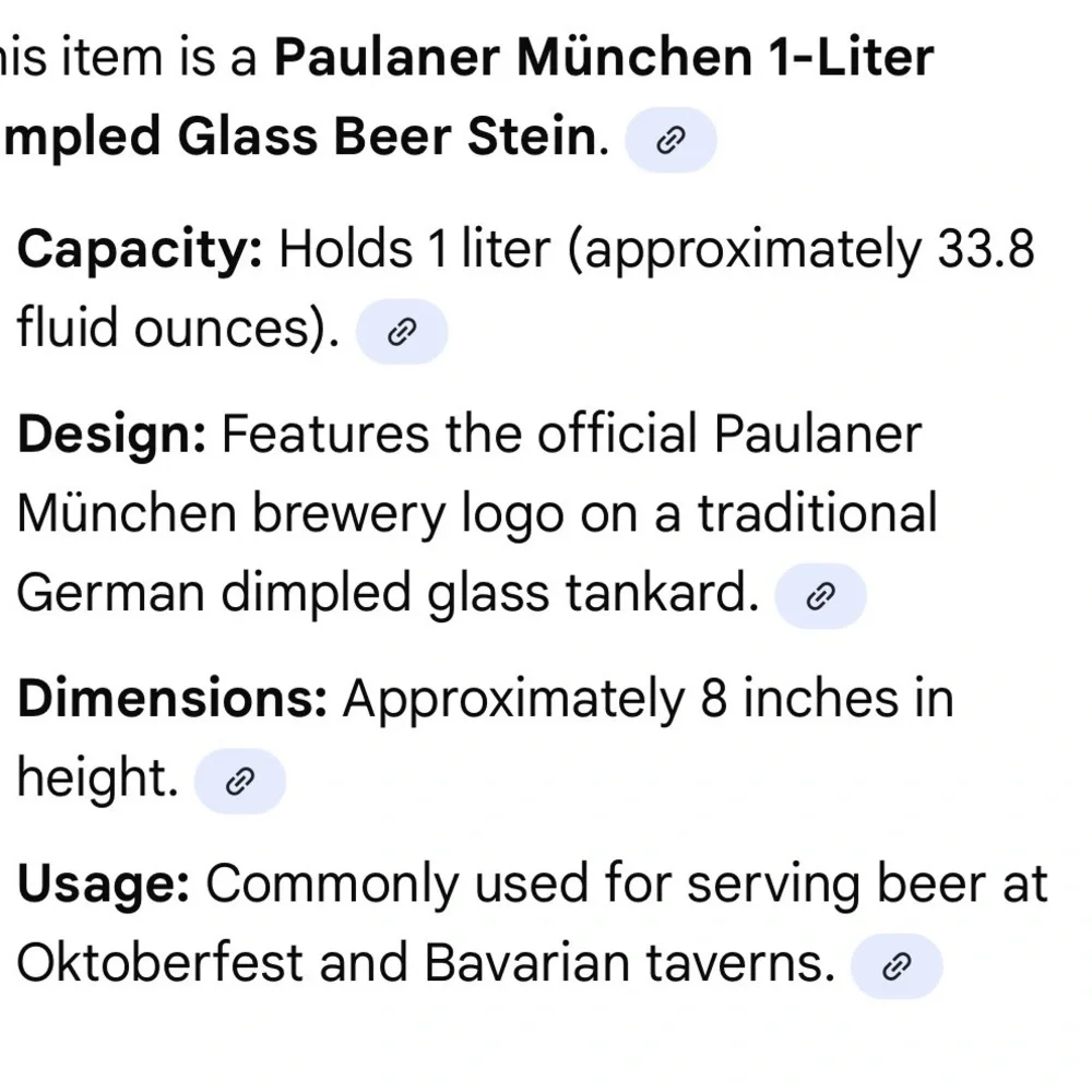 Paulaner Munchen 1 Liter Dimpled Clear Glass Stien Mug